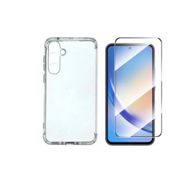 Imagem de Capa Anti Impacto Shock + Película de Vidro 3d, silicone transparente clear com bordas reforçadas e flexível com efeito cristal Compátivel com Samsung Galaxy M55