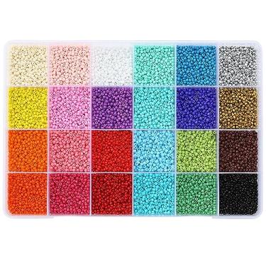 Imagem de ORNSHIZI Tamanho 2 mm, contas de sementes 24 cores de giz de cera em caixa de armazenamento de grade total de cerca de 20.000 peças, 12/0 pequenas contas de sementes para fabricação de joias de pulseira