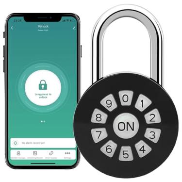 Imagem de Cadeado inteligente com senha, controle de aplicativo de senha/telefone (iOS/Android), concede acesso remoto via Bluetooth e códigos PIN, trave seu portão, armário e armazenamento.