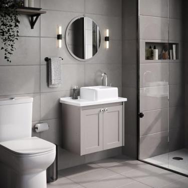 Imagem de Conjunto de Banheiro Suspenso Paris, Espelheira, Tampo e Cuba em Mármore Sintético Gianduia