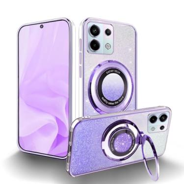 Imagem de MRRSIWEI Capa magnética com glitter transparente para Xiaomi Redmi Note 13 Pro 4G / Poco M6 Pro, gradiente brilhante de luxo com suporte para mulheres e meninas, capa para Xiaomi Redmi Note 13 Pro 4G