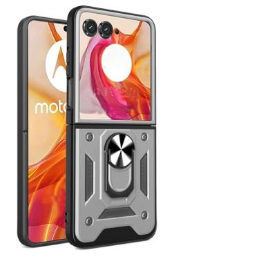 Imagem de Kukoufey Capa compatível com Motorola Razr+ 2024, compatível com Motorola Razr 5, com capa de lente de câmera deslizante compatível com Motorola Razr 50 Ultra capa prata