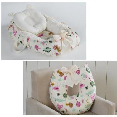Imagem de Kit Ninho Redutor para Berço de Bebê com Travesseiro + Almofada Amamentação para Amamentar ZOO ROSA