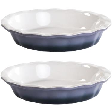 Imagem de Lareina Assadeiras de torta de cerâmica para assar, excelente prato de torta de 26 cm com borda ondulada para torta de maçã, torta de noz-pecã, torta de frango, prato de torta colorido e durável, conjunto de 2, cinza