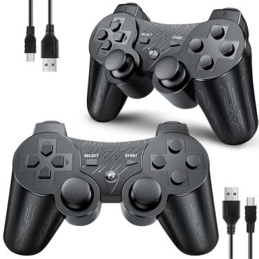 Imagem de OKHAHA Controller 2 Pack for PS3 Wireless Controller for Sony Playstation 3, Double Shock 3, Bluetooth, Rechargeable, Motion Sensor, Remote for PS3 (With Stripes(Black + Black))