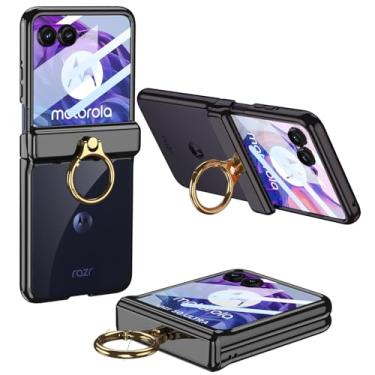 Imagem de Furwabo Capa para Motorola Razr 50 Ultra com protetor de tela integrado e proteção magnética de dobradiça e suporte de anel, capa transparente luxuosa transparente à prova de choque para Motorola Razr