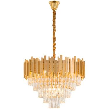 Imagem de Luminária Pendente Lustre Luxuoso Dourado e Cristais Vana Sindora INL104