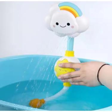 Imagem de Brinquedo de banho de bebê para crianças pequenas, adorável brinquedo de chuveiro de banheira nublada com ventosa, cabeça de girassol, torneira de chuveiro e bomba de água para banheira para bebês