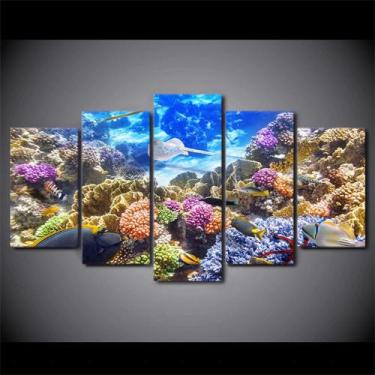 Imagem de Quadro Decorativo Corais No Fundo Do Mar 5 Peças 115x60cm - KYME
