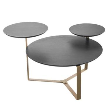 Imagem de Mesa Centro 03 Tampos Chanfrada Pe Metal Dourado Nero Artesano - Artes