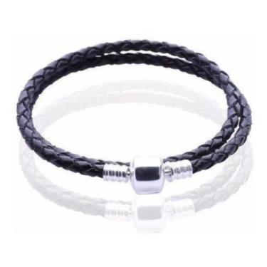 Imagem de Pulseira Dupla Couro Eco Florenzza Preta Fecho Prata 950 - Florenzza J