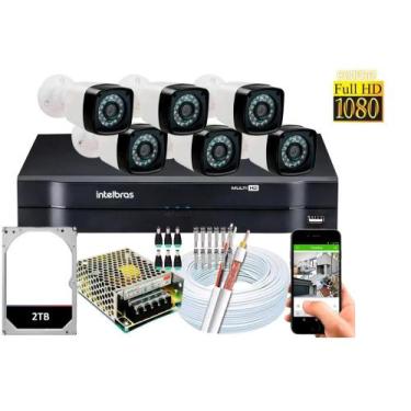Imagem de Kit 6 Cameras Segurança 1080p Full Hd Dvr Intelbras 8 Canais Cabo e Hd
