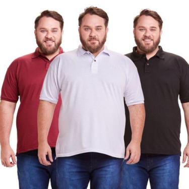 Imagem de Kit 3 Polos Masculinas Plus Size Piquet - DAZE MODAS, G1, Vinho, Branc
