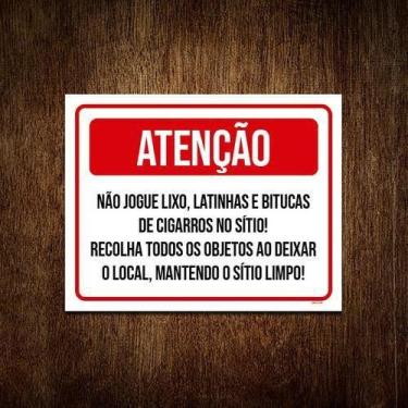 Imagem de Placa Atenção Não Jogue Lixo Bitucas No Sítio 27X35 - Sinalizo.Com