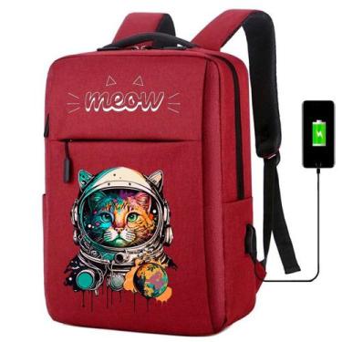 Imagem de Mochila USB Escolar Estampa Infantil Gato Notebooks, Trabalho Escola (