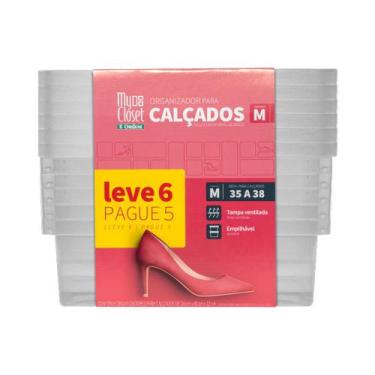 Imagem de Kit 6 Caixas Média P/ Sapatos Calçados Tênis Ordene Plástico N 35 Ao 3