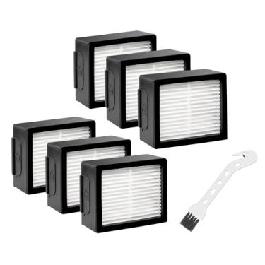 Imagem de Filtros de substituição de alta eficiência para aspirador de pó i-Robot Roomba E I J Series i1+ i3 i3+ i4 i5 i6 i7 i7+ i8 j7 E5 E6 E7 da Techecook, pacote com 6 filtros Roomba 4639161 + 1 escova de