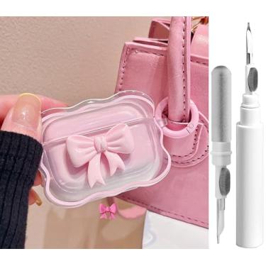 Imagem de Linda capa transparente para AirPods Pro 2/1 geração, design feminino de arco 3D, TPU macio, à prova de choque, Kawaii, para Apple iPod Pro 2ª/1ª geração, capa com caneta de limpeza e chaveiro,