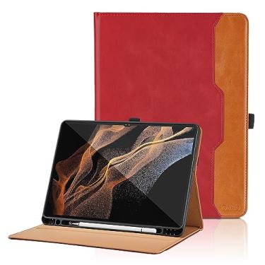 Imagem de Capa para Samsung Galaxy Tab S8 Ultra 14,6 polegadas 2022 (SM-X900/X906) - Capa fólio de couro PU com suporte e bolso para caneta S, capa inteligente para despertar/hibernar automática, vermelha