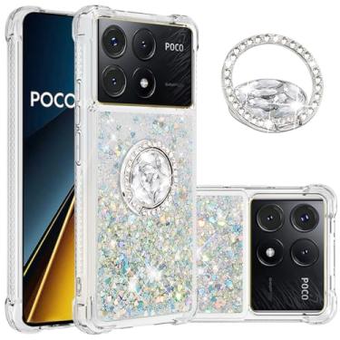 Imagem de Monwutong Capa Slim Fit para Redmi K70E, Capa para Xiaomi Poco X6 Pro, Glitter Líquido Efeito Areia Movediça Silicone Anel Kickstand Capa para Xiaomi Poco X6 Pro/Redmi K70E, WTZH Prateado