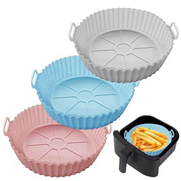 Imagem de Pacote com 3 forros para fritadeira reutilizável Air Fryer Silicone Pot Air Fryer Forros de silicone redondos para 3,6 a 6,8 QT Air Fryer antiaderente acessórios de forno