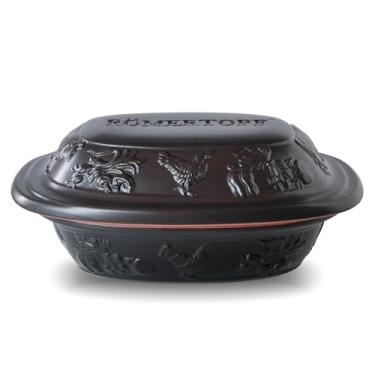 Imagem de Römertopf Rustico Torrador de argila | Forno holandês antiaderente | Panela de argila saudável | Assadeira de argila | Recipiente de cozinha versátil - 1,27 litros (1,2 litros) para uma pessoa - Preto