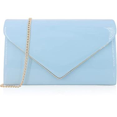 Imagem de MOJISOLO Bolsa feminina clutch para noite formal coquetel baile festa de casamento couro envernizado elegante bolsa dobrável, Azul bebê