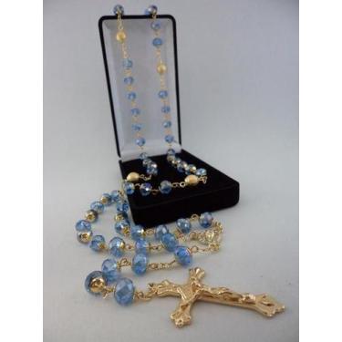 Imagem de Terço cristal aust. azul claro 8x6mm - p.n. dourado - folh. ouro - arm
