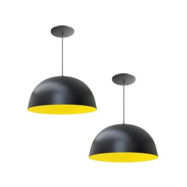 Imagem de Kit 2 Luminária Pendente Meia Lua 24cm Interior Amarelo Com Fiação 110