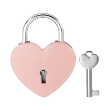 Imagem de PATIKIL Cadeado de coração com fechaduras de amor de 6 cm com conjunto de chaves, cadeado de amor de casal de coração único para amante ponte aniversário diário caixa de cartão, rosa