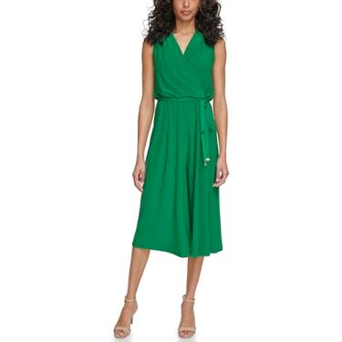 Imagem de Vince Camuto Macacão feminino de chiffon estampado Twofer e Ity com calça frontal, Verde, 40