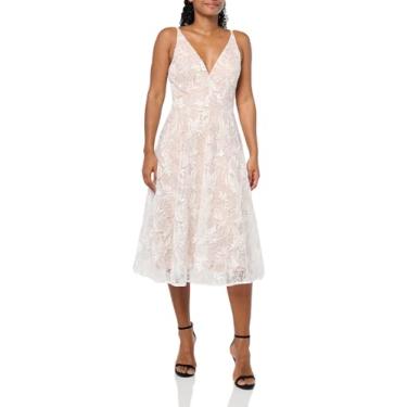Imagem de Dress the Population Vestido feminino Elisa sem mangas decote profundo justo e flare midi, Branco, P
