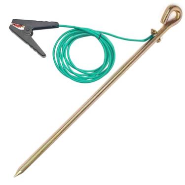 Imagem de Haste de aterramento portátil com fio de aterramento listado UL de 3 m 12AWG com clipe de crocodilo, ótimo para cercas elétricas, antenas, gerador