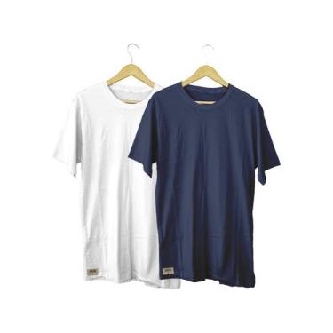 Imagem de Kit 2 Camisetas Básica Argent 100% Algodão Azul e Branca - Di Nuevo, G