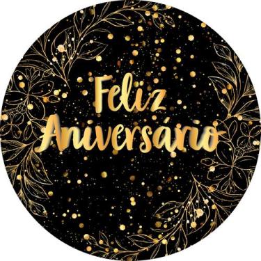 Imagem de Painel De Festa Redondo 1,50x1,50 - Fundo Preto Folhagens Efeito Brilh