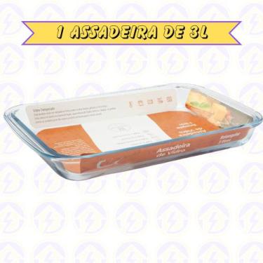Imagem de 1 Peça Assadeira Lasanheira de Vidro Retangular 3L Forno Grelhados - C