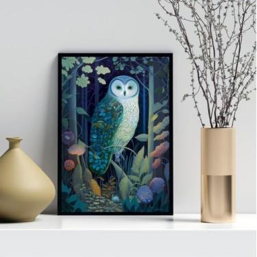 Imagem de Quadro Decorativo Coruja Folk 33x24cm - Quadros On-line, Moldura branc