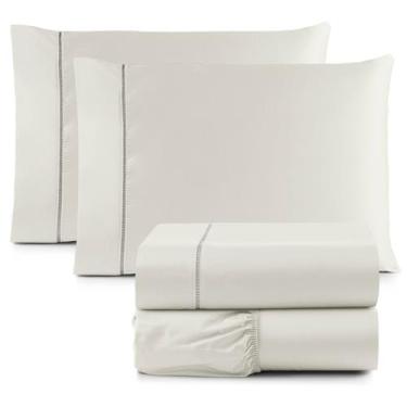 Imagem de Jogo de lençol queen 4pçs 600 fios aveludado branco - sheik bordados
