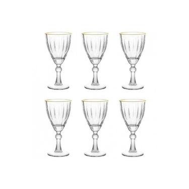 Imagem de Conjunto de 6 Taças para Água e Vinho Transparente com Borda Dourada 275ml Premium TCVN010TR - Hauskraft