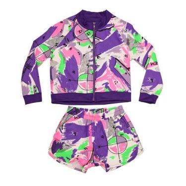 Imagem de Conjunto Bomber e Shorts com Estampa Neon e Detalhes Roxo - Magic Sky,