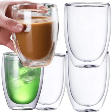 Imagem de Conjunto 6 Copos Parede Dupla De Vidro Transparente Grande 450ml Para 