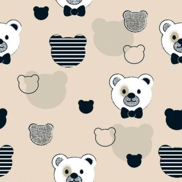 Imagem de Papel de Parede Decorativo Baby Ursinhos Azuis e Brancos com Fundo Beg