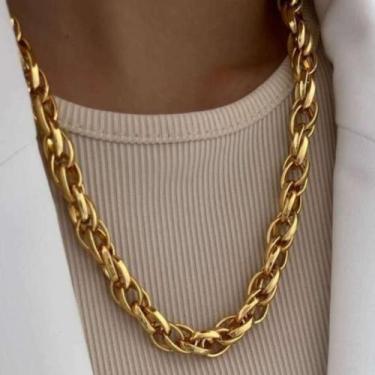 Imagem de Chocker entrelaçada folheada a ouro 18k corrente grossa - CRISTAL ROSA