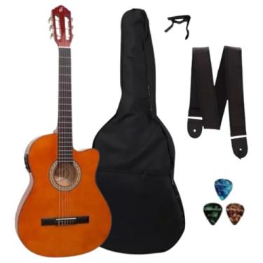 Imagem de Violão Eletroacústico Flat Cutaway Nylon NF-14 Natural, Capa, Correia, Capotraste e Palhetas