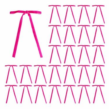 Imagem de Meseey 30 peças de laços de Natal de veludo rosa choque 12,6 x 17,8 cm rústico vintage fita de veludo para presente para guirlanda de árvore decoração de casa decorações internas e externas (rosa