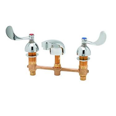 Imagem de T&S Brass Torneira de lavatório B-2990-WH4-QT, corpo oculto de 20 cm, bico fundido de 12,7 cm, alças de ação de pulso, Eternas de 1/4 de volta