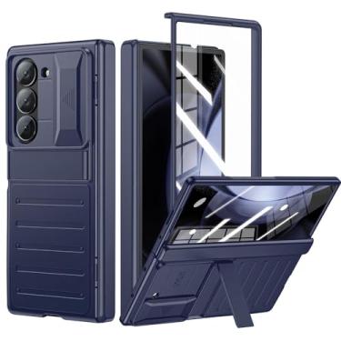 Imagem de Para Samsung Galaxy Z Fold 6 Capa com suporte para S Pen e protetor de tela Capa de câmera deslizante Armadura Proteção de dobradiça de corpo inteiro Capas, Azul, para Samsung Z Fold 6