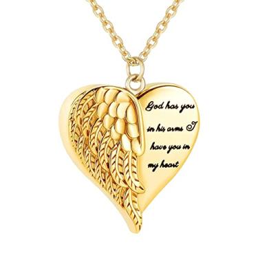 Imagem de Yuioiow Colar de urna de coração com asa de anjo para cinzas, pingente de lembrança, medalhão memorial, suporte de cinzas, joia de cremação para homens e mulheres, Aço inoxidável, Sem Pedra Preciosa