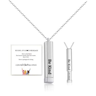 Imagem de DIOWUS Colar Be Kind Of A B para mulheres, para melhores amigas irmandade irmãs pingente de tubos quadrados inspiradores com mensagem oculta banda de aço inoxidável amizade presente joias, Aço