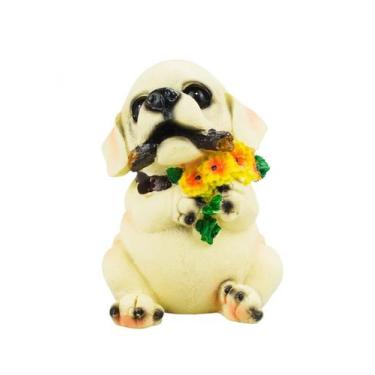 Imagem de Cachorro Bege ou Preto Segurando Flores 12.5cm Resina Animais - tasco,